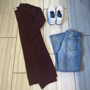 Ambiance Knit Burgundy Large Duster Long Cardigan